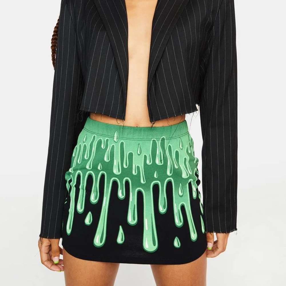 Kreepsville666 Green Slime Drip Mini Skirt